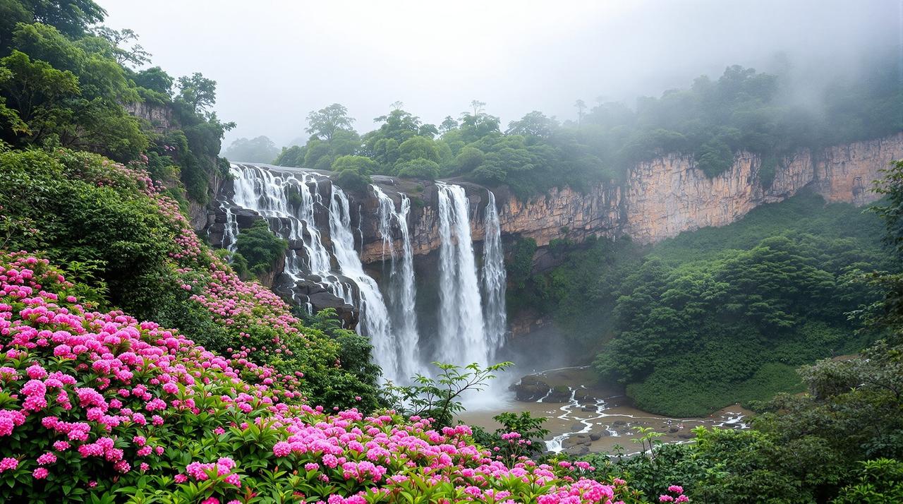 豌豆影视 - 江西庐山杜鹃花海与瀑布同框