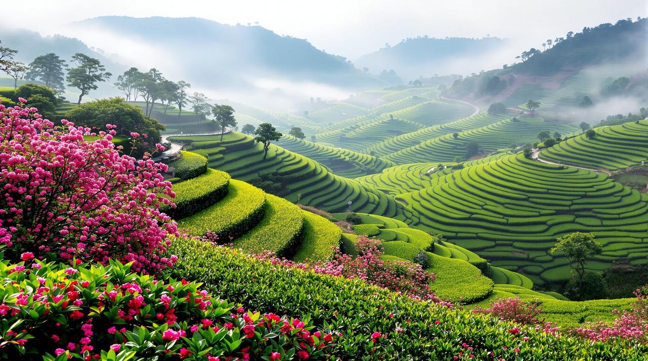 豌豆影视 - 福建武夷山杜鹃花与茶园共生之美